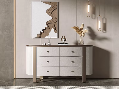 Elegant Modern Console Table Design With Mirror Vase And Decorative Wall Lamps 3d model