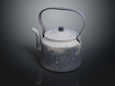 Vintage Metallic Kettle With Curved Handle And Round Lid For Home Kitchen Use 3d model