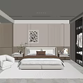 Modern Bedroom Interior Design With Bed Accent Chair Decorative Painting And Wardrobe