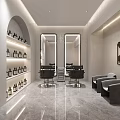 Modern Hair Salon Interior Design Featuring Gray Walls Arched Mirrors Black Chairs And Marble Flooring