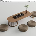 New Chinese Tea Table and Chair Combination Tea Table Tatami Futon Cushion Tea Set Floriculture 3d model