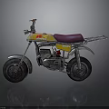 Vintage Yellow Motorcycle With Purple Seat And Metallic Frame Details