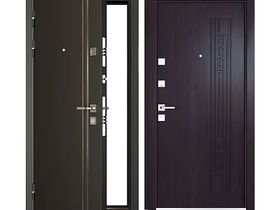 Modern Hinged Doors With Glass Panel And Vertical Pattern Design For Home Interior 3d model