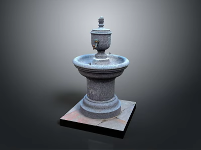 Elegant Stone Decorative Fountain With Two Tiered Bowl And Square Base 3d model