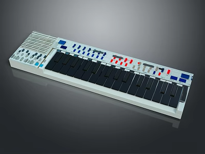 Professional Electronic Musical Instrument Synthesizer with Black Keys Colorful Buttons and Control Panel Knobs 3d model