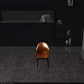 Modern Orange Leather Dining Chair With Black Metal Legs On Carpeted Floor