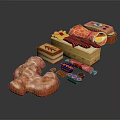 Display Of Assorted Delicious Foods With Donut Cakes And Colorful Candies