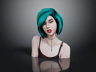 Stylish Game and Movie Female Character With Turquoise Short Hair Black Tank Top And Necklace 3d model