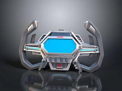 Futuristic Control Panel With Blue Screen And Metallic Tech Structure Design 3d model