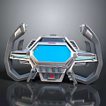 Futuristic Control Panel With Blue Screen And Metallic Tech Structure Design
