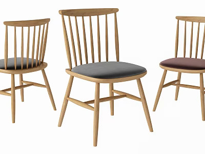 Wooden Dining Chairs With Vertical Slat Back And Upholstered Gray Purple Seats 3d model