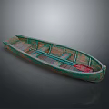 Vintage Handmade Wooden Boat With Green Brown Hull And Red Paddle
