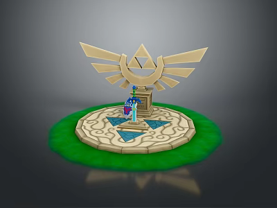 3D Model Character and Creature on Winged Triangle Symbol Platform with Green Grass 3d model