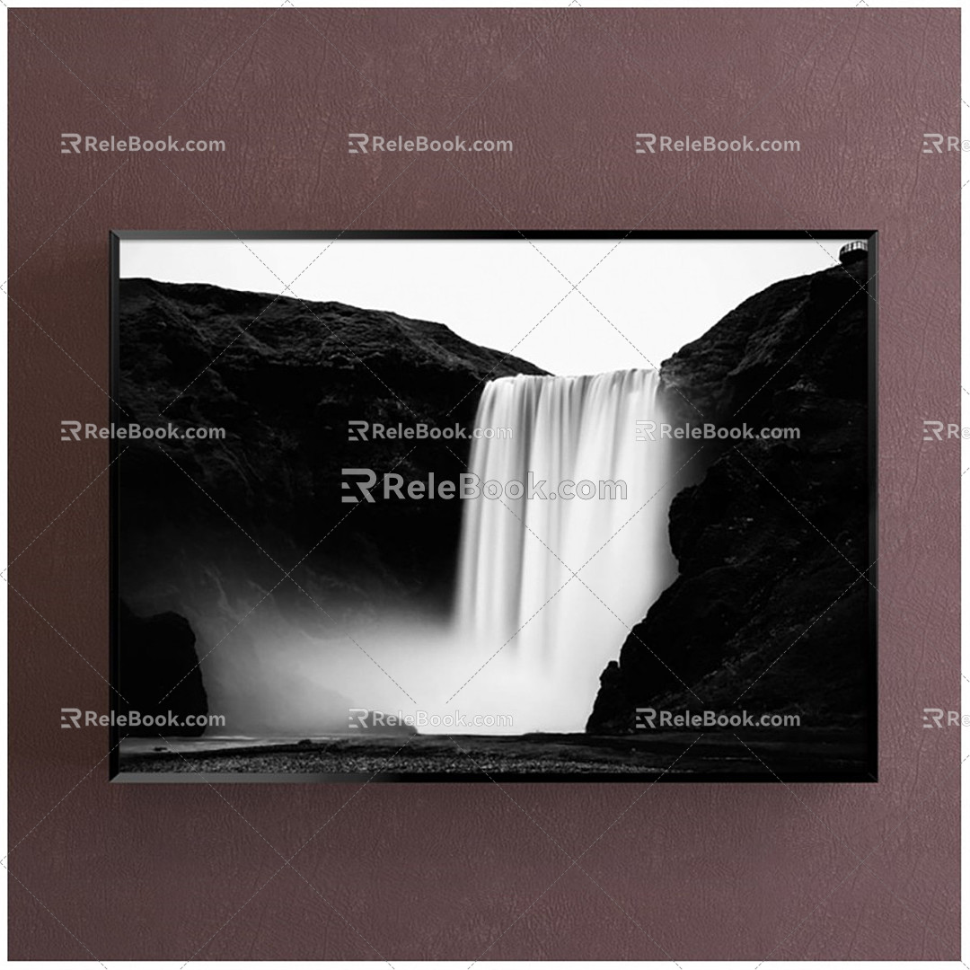 Modern Landscape Painting Black and White Landscape Waterfall Decorative Painting 3d model