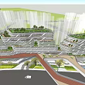 Modern Commercial Complex Featuring Multi Level Architecture Greenery And Urban Road Network 3d model