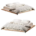 Minimalist Wooden Bed Frame With Linen Bedding Soft Pillows And Cozy Duvet