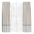 Elegant Light Gray Curtains With Gold And Gray Trim And Sheer Layer 3d model