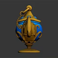 Mythical Genie Creature With Golden Magic Lamp Blue Ornate Chain And Decorative Base