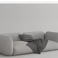 Modern Light Gray Fabric Two-Seater Sofa with Patterned Pillow and Blanket 3d model