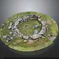 Traditional Stone Material Structure Arranged In Circular Shape With Central Hole And Green Grass 3d model