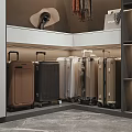 Modern Cloakroom Interior Featuring Multiple Suitcases Neatly Arranged With Hats Bags And Clothes