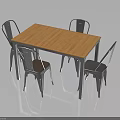 Modern Wooden Top Dining Table With Four Metal Chairs For Home Dining Area