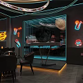 Modern Bar Interior With Neon Lights Bar Counter Seating Area and Decorative Elements 3d model