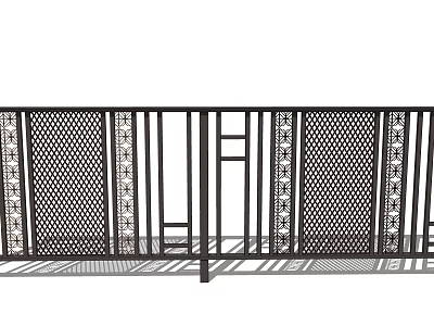 Modern Black Metal Fence with Intricate Grid Pattern and Decorative Railings 3d model