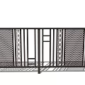 Modern Black Metal Fence with Intricate Grid Pattern and Decorative Railings