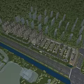 Aerial Planning of Modern Residential Complex With River Green Spaces and Roads