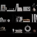 Modern Bookshelf Display With Books Magazines Decorative Clock Sculpture And Vase