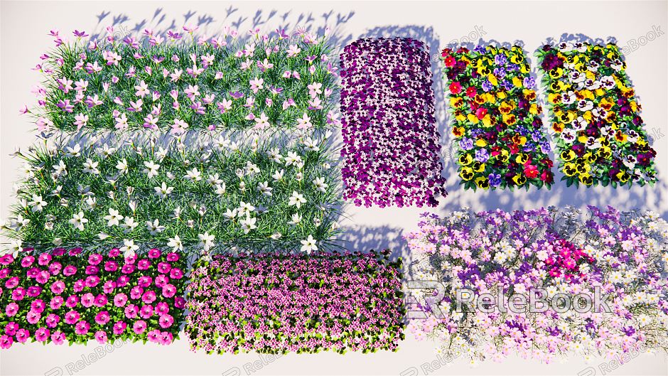 Modern flower and grass cover Petunia flower Safflower Oxalis Onion orchid Pansy Cosmos model