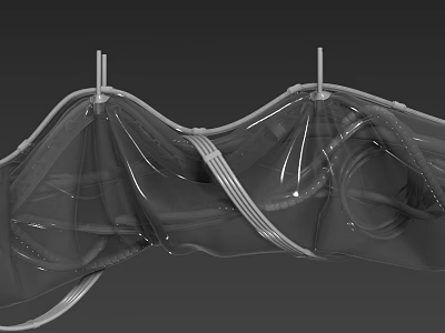 Transparent Flexible Component With Curved Structure And Metal Supports For Industrial Use 3d model