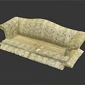 Elegant Multi Person Sofa With Floral Pattern Curved Arms And Fringed Skirt