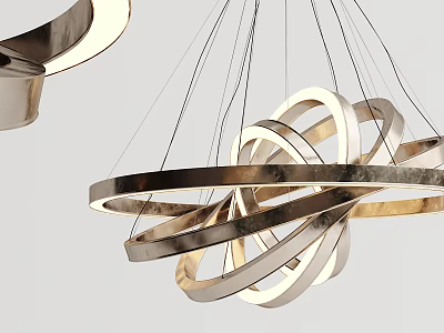Modern Artistic Chandelier With Layered Metallic Circular Rings And Illuminated Design 3d model