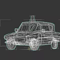 Cartoon Style Police Car With Red Siren Light And Black White Color
