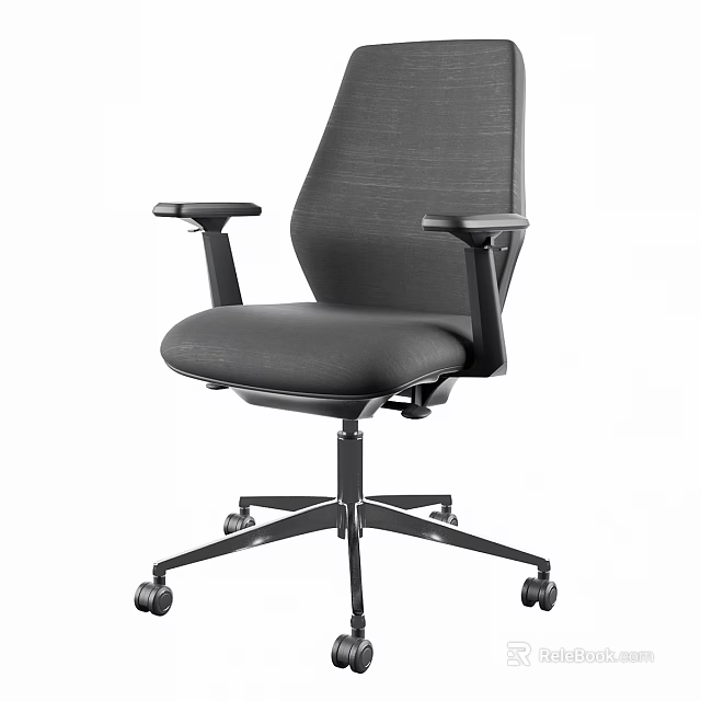 Modern High Back Gray Office Chair With Black Armrests Metal Base Wheels 3d model 