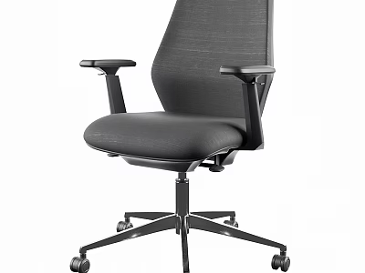 Modern High Back Gray Office Chair With Black Armrests Metal Base Wheels 3d model