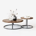 Round Coffee Table With Wooden Top Metal Frame Nested Design And Decorative Items 3d model
