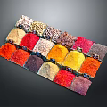 Various Colorful Spices Different Types in Transparent Packages for Kitchen Cooking