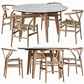 Stylish Wooden Dining Table Set With Marble Top And Comfortable Backrest Chairs 3d model