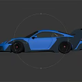 Shiny Blue Sports Car With Large Rear Spoiler And Wide Body Kit