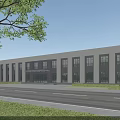 Modern School Building With White Exterior Many Windows Entrance Road In Front And Trees Nearby
