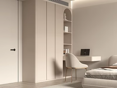 Modern Minimalist Wardrobe In Light Beige With Integrated Desk And Bookshelf 3d model