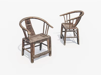 Pair Of Vintage Wooden Leisure Chairs With Curved Armrests And Classic Design 3d model