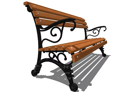 Outdoor Landscape Bench With Wooden Slats And Black Metal Curved Frame 3d model