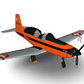 Orange Propeller Airplane With Two Seat Cockpit Silver Wings And Landing Gear