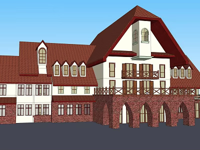 Traditional Detached Villa With Red Brown Roof White Walls And Arched Porch 3d model