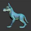 Teal Canine Fantasy Game Movie Character Standing Pose 3D Rendered Shiny Texture