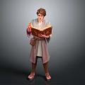 Man In Traditional Robe Reading Decorated Ancient Book With Intricate Design